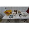 Image 1 : Assorted Planters and Decor: Large Yellow Tub, Green Man Planter, Pitcher, Baskets