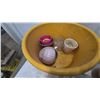 Image 2 : Assorted Planters and Decor: Large Yellow Tub, Green Man Planter, Pitcher, Baskets
