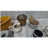 Image 4 : Assorted Planters and Decor: Large Yellow Tub, Green Man Planter, Pitcher, Baskets