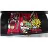Image 3 : Black and Red Jewelry Box with Gold-Tone Earrings, Rings, Brooches, Watches