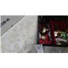 Image 4 : Black and Red Jewelry Box with Gold-Tone Earrings, Rings, Brooches, Watches