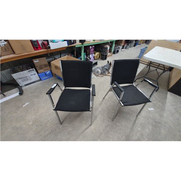 Two Black Fabric and Chrome Armchairs