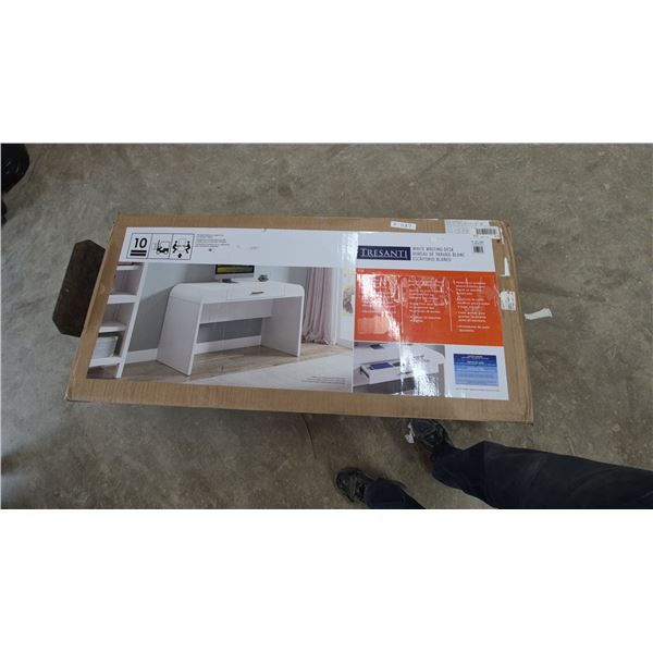 Tresanti White Writing Desk with Large Drawer and Adjustable Floor Levelers