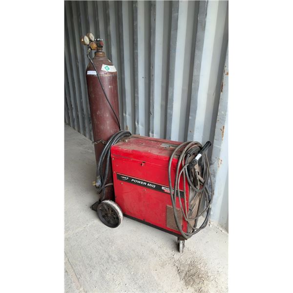 Lincoln Electric Power Mig 255 Welder, Argon/Carbon Dioxide Tank, and Regulator