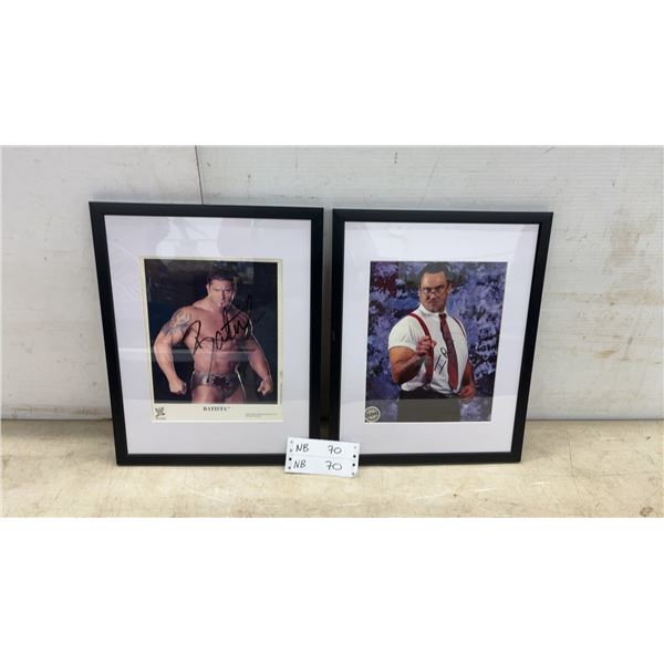 Two 15 × 12 Wrestling Framed and Autographed WWE Photos: Batista and I.R.S.