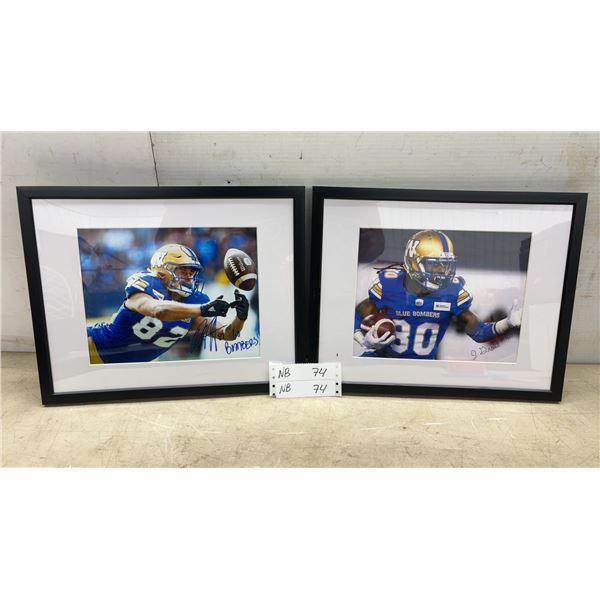 Two 15 × 12 Framed and Autographed Winnipeg Blue Bombers Football Player Photos