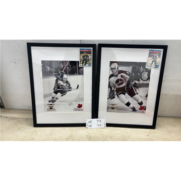 Two 17 × 13 Framed Hockey Photos with Autographed Morris Lukowich and Dave Christian Jets Hockey