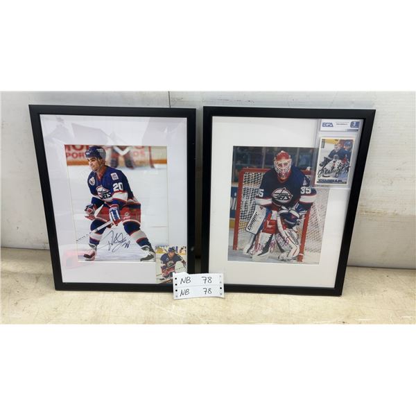 2 15 × 12 Framed Autographed Tie Domi and Nikolai Khabibulin Winnipeg Jets Photos and Hockey Cards
