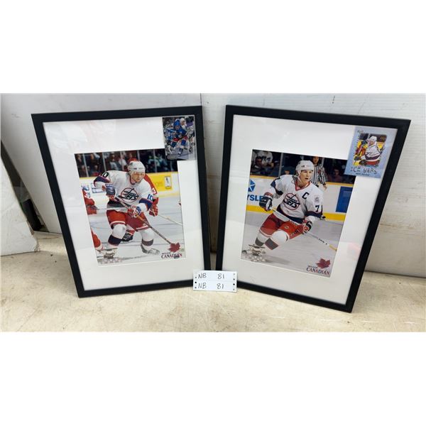 Two 17 × 13 Framed Winnipeg Jets Hockey Player Photos with Trading Cards: Teemu Selanne and Keith
