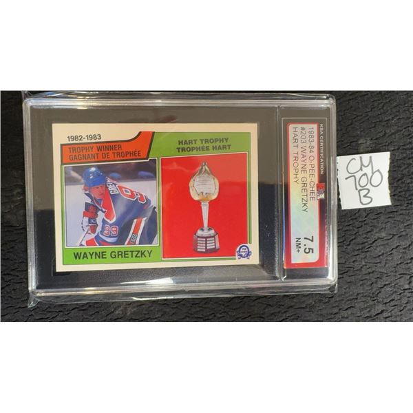 Graded 1983-84 O-Pee-Chee #203 Wayne Gretzky Hart Trophy Hockey Card, KSA 7.5 NM