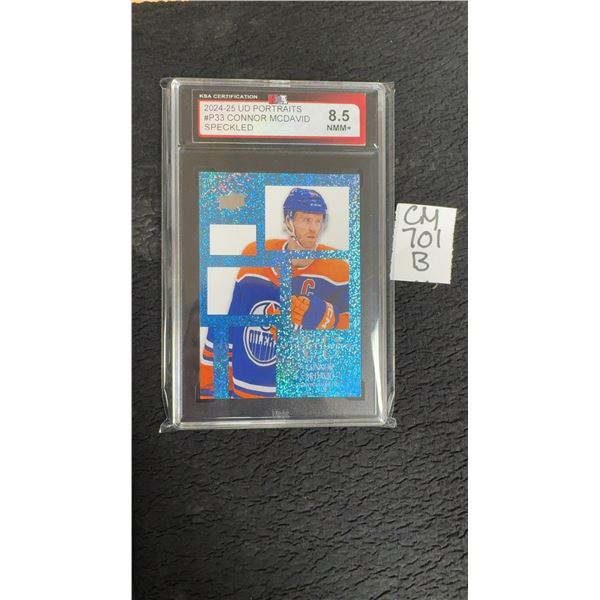 Graded 2024-25 Upper Deck Portraits Speckled #P33 Connor McDavid Card, KSA 8.5 NMM