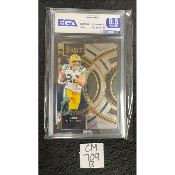 Graded 2023 Panini Select Luke Musgrave Rookie Football Card #166 Packers EGA 9.5 Gem Mint