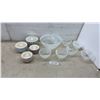 Image 1 : Set of 4 Ceramic Bowls With Lids and 7 White Swirled Art Glass Bowls