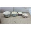 Image 2 : Set of 4 Ceramic Bowls With Lids and 7 White Swirled Art Glass Bowls