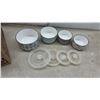 Image 3 : Set of 4 Ceramic Bowls With Lids and 7 White Swirled Art Glass Bowls