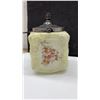 Image 2 : Vintage Wave craft Custard Glass Biscuit Jar with Silver-Plated Lid and Handle, Hand-Painted