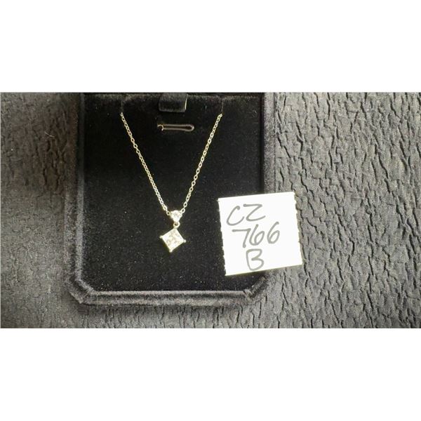 925S 1.2ct Princess Cut Moissanite Lab Diamond Necklace, 16”-18”, Sterling Silver, White Gold