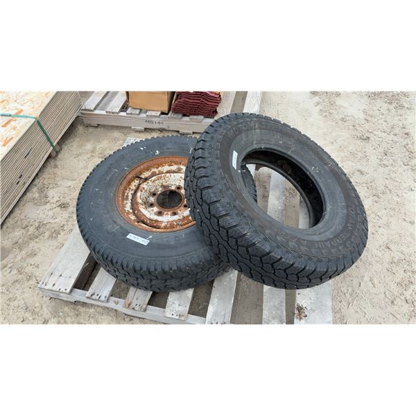 MotoMaster Total Terrain A/T2 LT235/85R16 M+S Light Truck Tires, One Mounted on 8-Bolt Steel Rim