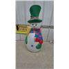 Image 1 : Snowman Blow Mold with Green Top Hat and Scarf, Yellow Broom, 31” tall