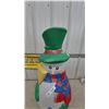 Image 2 : Snowman Blow Mold with Green Top Hat and Scarf, Yellow Broom, 31” tall