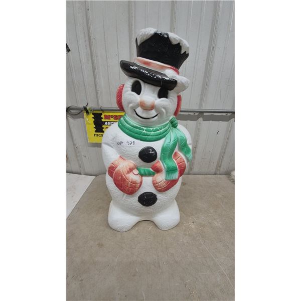 Vintage Blow Mold Snowman Figure with Top Hat, Scarf, and Mittens, and Light Cord. 30” tall