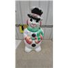 Image 1 : Vintage Blow Mold Snowman Figure with Top Hat, Scarf, and Mittens, and Light Cord. 30” tall