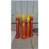 Image 1 : Four Blow Mold Christmas Candles: Two Red "NOEL" and Two Orange Fluted, with Yellow Flames