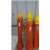 Image 4 : Four Blow Mold Christmas Candles: Two Red "NOEL" and Two Orange Fluted, with Yellow Flames