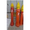 Image 5 : Four Blow Mold Christmas Candles: Two Red "NOEL" and Two Orange Fluted, with Yellow Flames