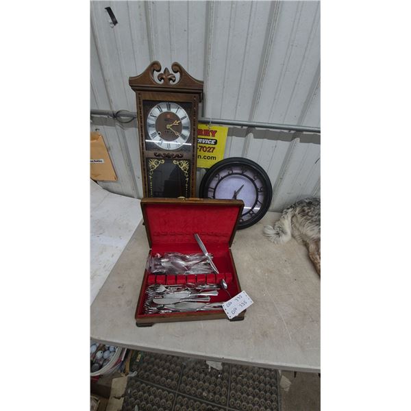 Citizen Wall Clock, Round Wall Clock, and Cased Flatware Set
