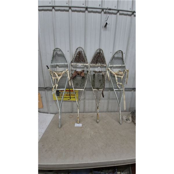 2 Pairs of Vintage Snowshoes with Bindings and Straps