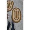 Image 2 : Three Oval Braided Rugs, Tan, Gold, and Black Stripe Pattern