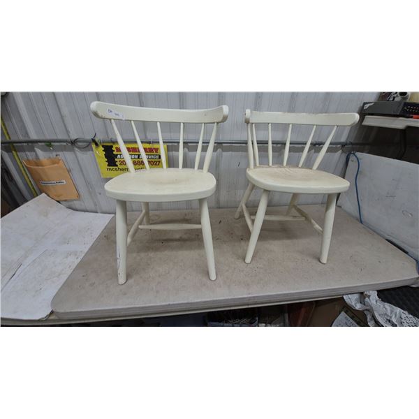 Pair of White Painted Spindle-Back Caboose Chairs