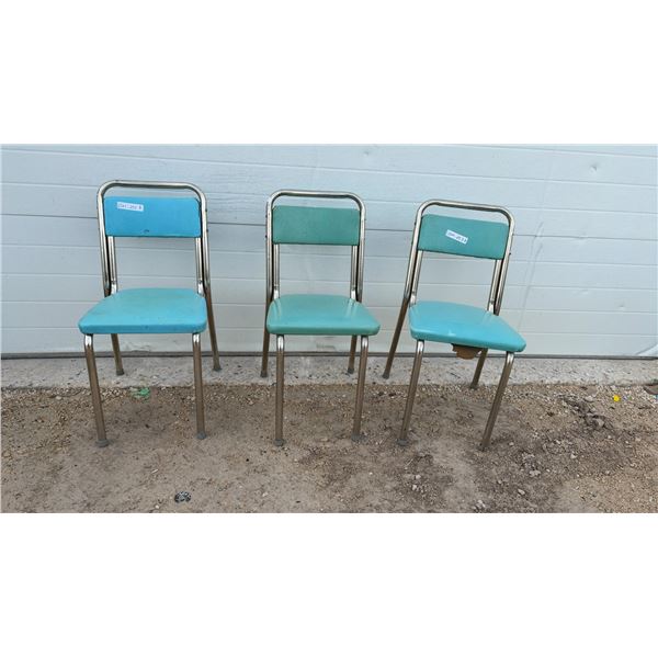 Vintage Mid-Century Chrome Tubular Frame Chairs With Turquoise Vinyl Seats, Set of 3