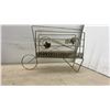 Image 4 : Vintage Red Faux Leather Storage Ottoman and Mid-Century Brass Magazine Rack With Leaf Accents