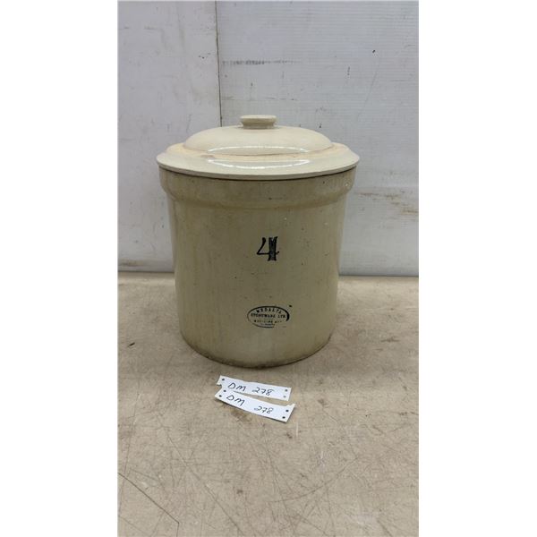 Medalta Stoneware Ltd. 4-Gallon Stoneware Crock With Lid, Medicine Hat Alberta