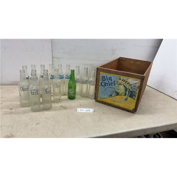 Vintage Big Chief Canadian Apples Wooden Crate with Crush, Fanta, and Canada Dry Bottles