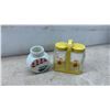 Image 7 : Vintage: Hostess Set Salt and Pepper Set with Matching Salad Fork and Spoon, Shakers, Milk Glass