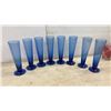 Image 4 : Vintage Glassware Set: Blue Floral Tumblers, Cobalt Pilsner Flutes, and Red Plaid Tumblers