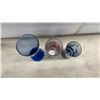 Image 6 : Vintage Glassware Set: Blue Floral Tumblers, Cobalt Pilsner Flutes, and Red Plaid Tumblers