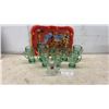 Image 1 : Vintage Coca-Cola Metal Serving Tray, Green Glass Coca-Cola Mugs, and A&W Root Beer Mug