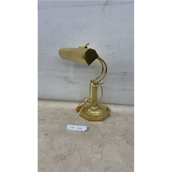 Polished Brass Bankers Piano Desk Lamp with Adjustable Arm and Octagonal Fluted Base