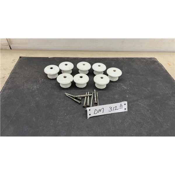Vintage White Ceramic Drawer/Cabinet Knobs with Screws, Set of 8