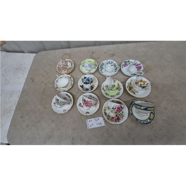 Collection of 12 Floral china Teacups and Saucers