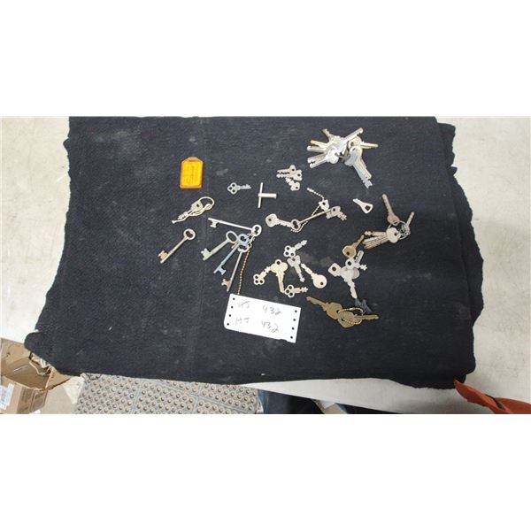 Assorted Keys and Keychains, Including Skeleton Keys, Padlock Keys