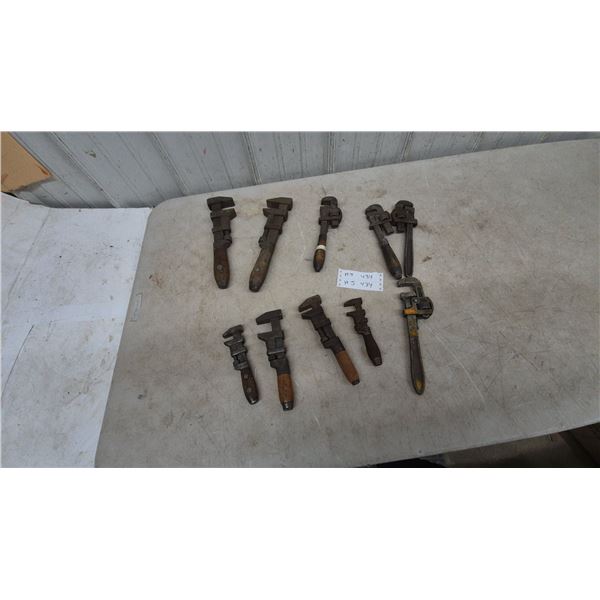 Assorted Wrenches: 10 Adjustable Wrenches, Vintage