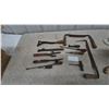 Image 1 : Assorted Antique and Vintage Hand Tools: Drawknife, Corkscrews, Awls, nail pullers