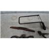 Image 5 : Assorted Hand Tools: Hack Saw, handled planer Spokeshave, Scrapers, Pliers