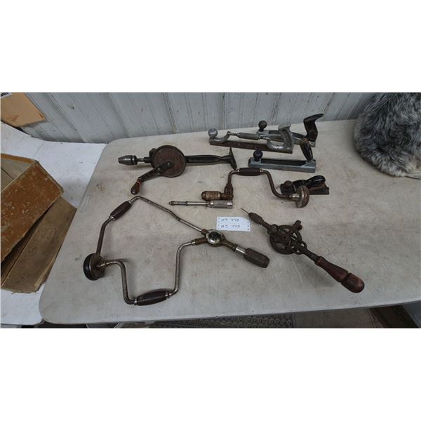 Assorted Hand Drills, Braces, and Woodworking Tools