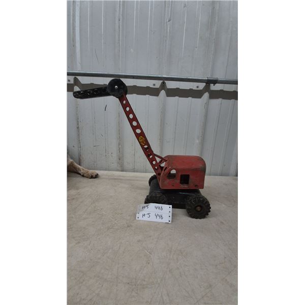 Vintage 1950s Lincoln Pressed Steel Toy Power Shovel Excavator with Red Cab and Black Base